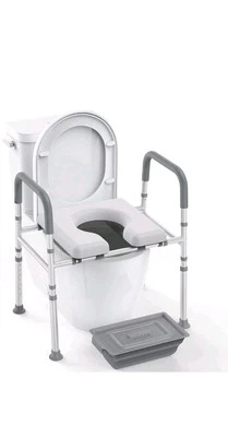 Asiento de inodoro elevado con asas, elevador de asiento de inodoro con placa de asiento suave grande... Foto 1 de 4