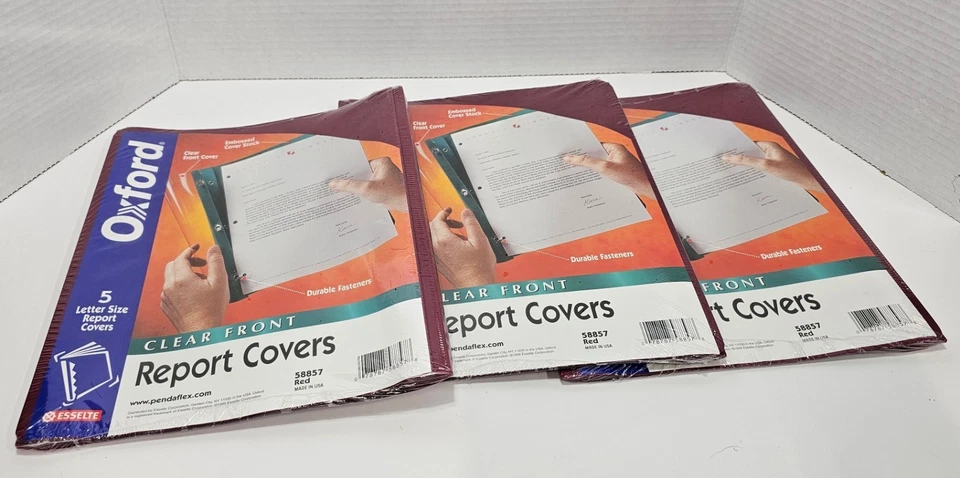 Lot Of 3 Oxford Report Covers Clear Front Letter Size Pack of 5 #58857 Red - Image 1 of 4