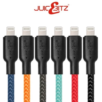 JuicEBitz® Heavy Duty Braided USB Charger Cable Lead for iPhone 14 13 12 11 SE - Image 1 of 4