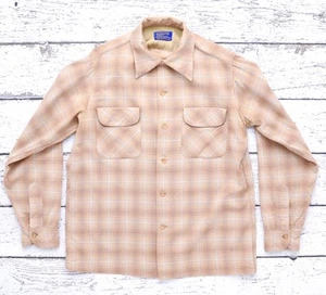 Vintage Pendleton Shadow Plaid Wool Ombré Brown Loop Collar Board Shirt Medium - Picture 1 of 11