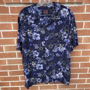 Cremieux Premium Denim Men’s Camp Shirt Size L Blue Purple Hawaiian 100% Lyocell - Picture 1 of 5