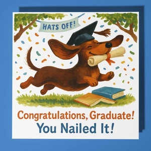 Dachshund dog - Congratulations Graduation Card Personalised card - Son Daughter - Picture 1 of 10