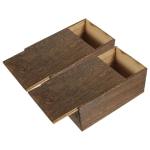 2 Pcs Small Container Desktop Jewelry Box Wood Sliding Organizer - Picture 1 of 12