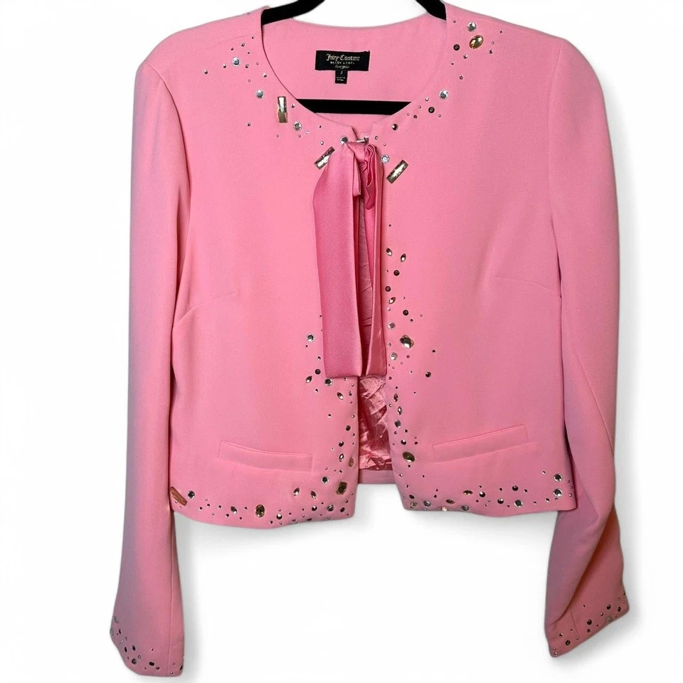 Juicy Couture Black Label Pink Rhinestone Tie Cardigan - Size Small NWOT Y2K - Image 1 of 3