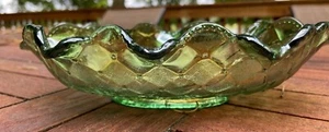 Vintage Imperial Glass Green Carnival Glass Iridescent Oval Bowl Pansy Pattern - Picture 1 of 5