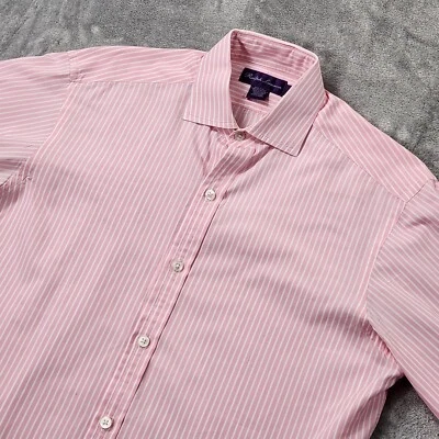 Camisa Ralph Lauren Etiqueta Púrpura Para Hombres 15 Rosa Rayas Puño Francés Hecha en Italia Foto 1 de 4