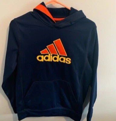 Adidas Boys L Hooded Sweatshirt Navy and Orange 100% Polyester New with Tags - Image 1 of 4