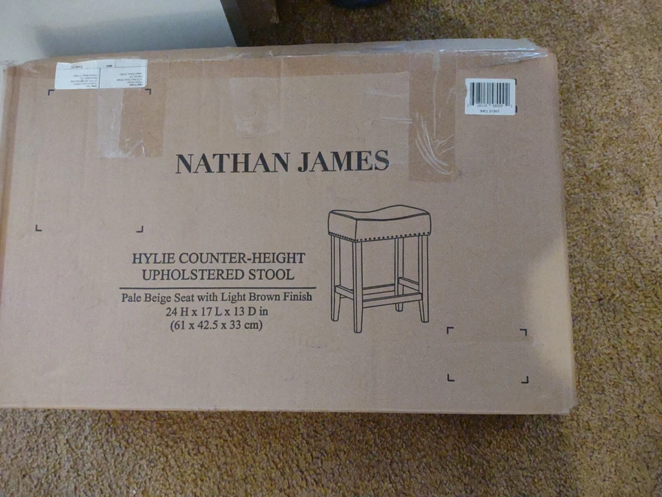 Banqueta Nathan James Counter- Altura Estofada Bege Pálido 24" 21303 - Imagem 1 de 4