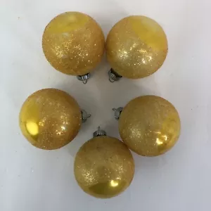 5 Vintage Shiny Brite ~2" Yellow Glass Glitter Christmas Ornaments - Picture 1 of 3
