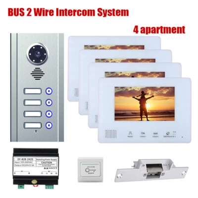 4 Apartment  BUS 2 Wire Video Door Phone Intercom Monitors Electronic Door Lock - Image 1 of 4