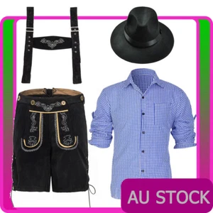 Deluxe Mens Lederhosen Oktoberfest Costume Octoberfest Bavarian German Beer Hat - Picture 1 of 12