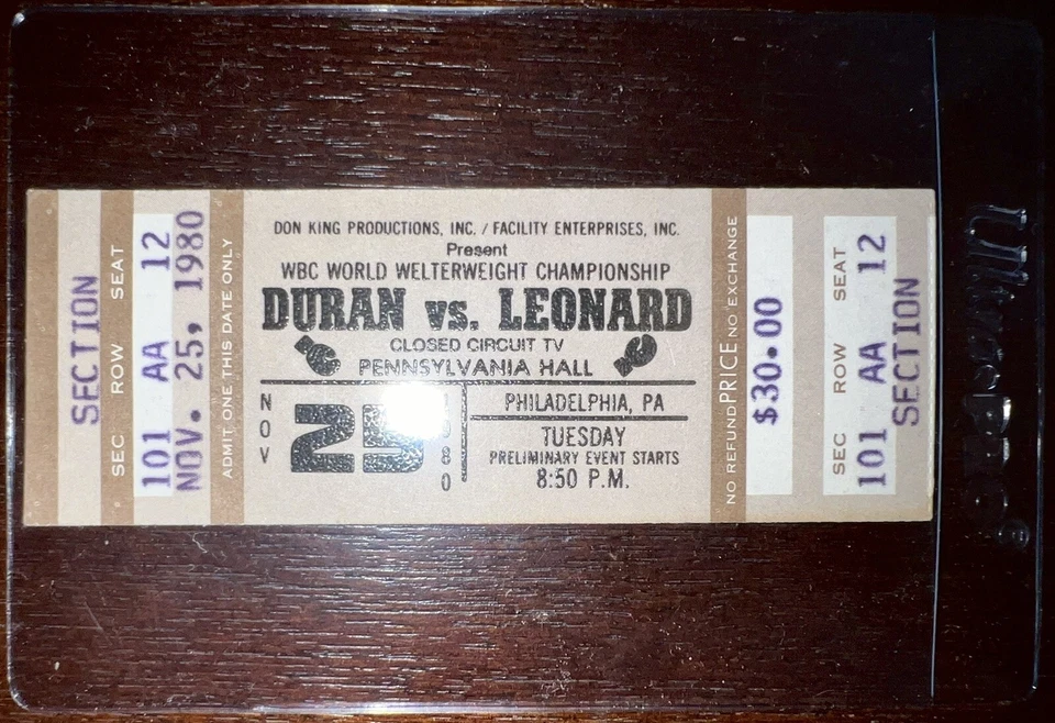 1980 Sugar Ray Leonard vs. Roberto Duran “The Super Fight Rematch” Boxing Ticket - Image 1 of 1