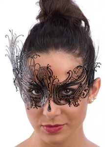 Black Swan Venetian Metal Masquerade Mask Filigree Diamante Crystal Masked Ball - Picture 1 of 2