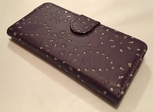 Apple Iphone 6 6S 4.7 leather cover wallet book case stand bling diamond purple - Picture 1 of 4