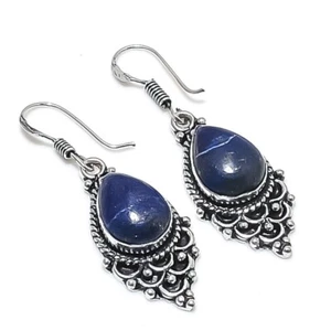 Lapis Lazuli Gemstone Handmade 925 Sterling Silver Jewelry Earring Size 1.5" - Picture 1 of 1