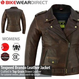 Womens Leather Brando Motorbike Jacket Marlon Biker Motorcycle Perfecto Armour - Picture 1 of 13