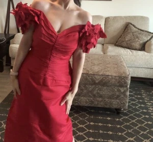 Vtg Women’s Tadashi Dress Red Size Medium Bows Formal 80’s Prom Party Ruched - Picture 1 of 20