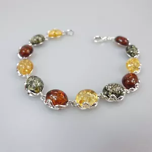Pulsera ámbar multicolor plata 925 ajustables grandes regalos hechos a mano - Imagen 1 de 8
