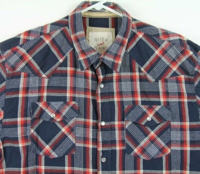 Camisa a Presión Ditch Plains Perla Para Hombre 2XL / XXL Manga Larga Cuadros Algodón Foto 1 de 4