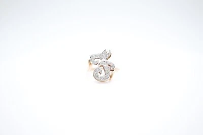 Anillo inicial "F" cursiva diamante oro amarillo 14K talla 4,5 Foto 1 de 4