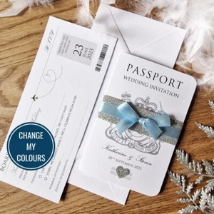 Personalised Passport Wedding Invitations with Boarding Pass RSVP, Destination - Picture 1 of 12