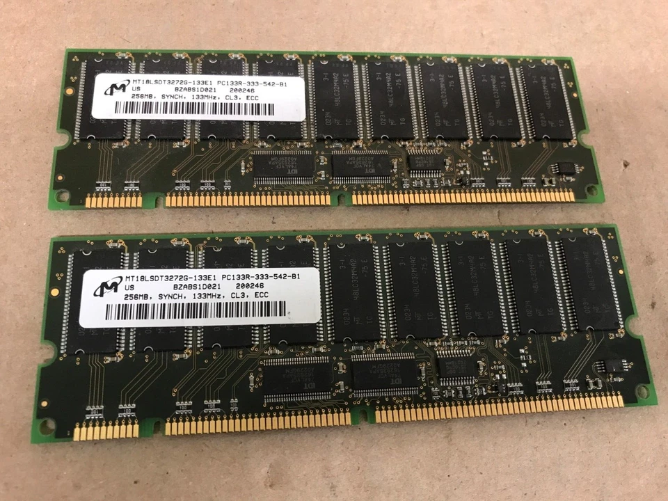 Micron 512MB (2 x 256MB)  DIMM PC133R CL3 ECC SDRAM Memory - Image 1 of 2