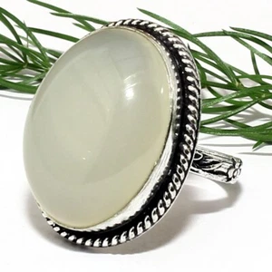 Anillo de plata hecho a mano con piedras preciosas naturales ovaladas lisas de ónix blanco joyería de regalo - Imagen 1 de 4