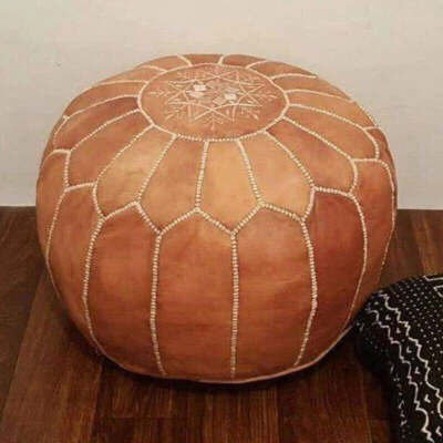 Sale Moroccan Genuine Leather Boho Pouf Ottoman Footstool Pouffe Brown - image 1 of 4
