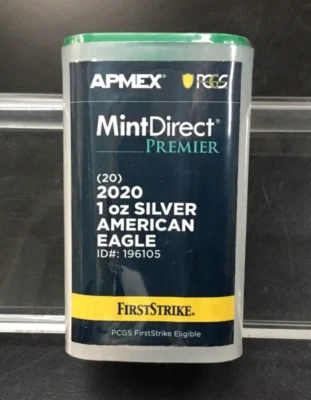 2020 1oz Silver Eagles (20-Coin MD Premier FIRST STRIKE + PCGS FS® Tube) SEALED - Image 1 of 4