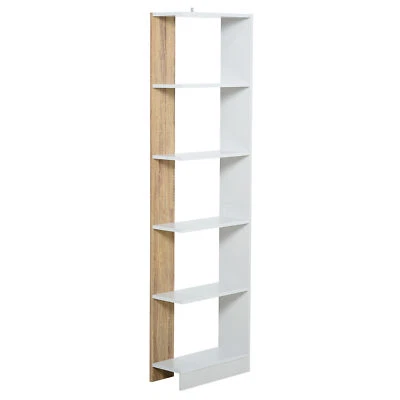Scaffale Libreria a Parete in Legno Color Rovere e Bianco con 5 Ripiani - Immagine 1 di 4