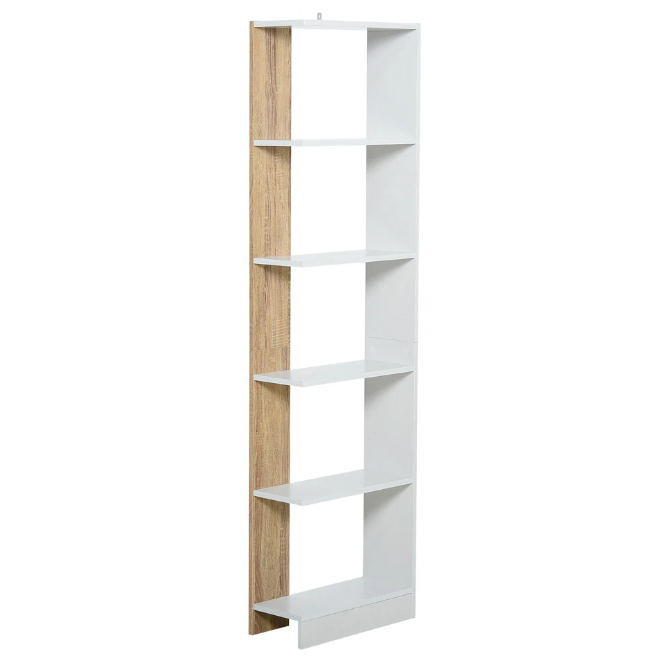 Scaffale Libreria a Parete in Legno Color Rovere e Bianco con 5 Ripiani - Immagine 1 di 4