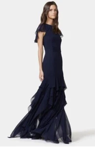 long formal HALSTON HERITAGE Navy evening dress size 10/12 (American 6 ) - Picture 1 of 9