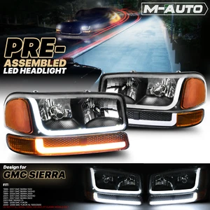 Black Headlight[SWITCHBACK LIGHT BAR]+Bumper 6000K LED Bulb for 1999-2006 Sierra - Picture 1 of 12