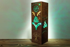 Norse Mythology Lamp | Odin's Thorn Ravens Yggdrasil Tree Vegvisir Symbol Runes - Picture 1 of 7
