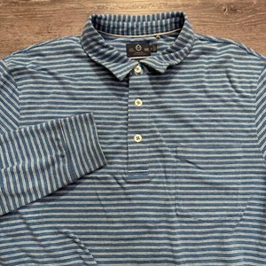 Tasc Performance Polo Shirt Mens Small Blue Striped Long Sleeve Bamboo Blend - Picture 1 of 9