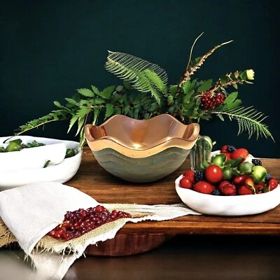 Nambe Lisa Smith Copper Canyon Bowl Verdigris ondulado pequeño 2009 4,5” MT0194 Foto 1 de 4