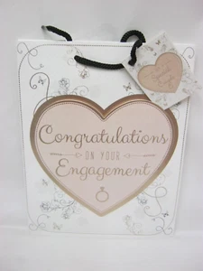 Congratulations On Your Engagement Gift Bag Medium 18cm x 23cm Gold Hearts - Picture 1 of 2