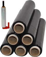6 x rodillos film estirable + aplicador film paletizar 23 My 1,5 kg negro