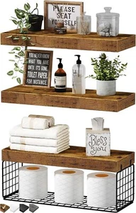Bathroom Hanging Shelf Wall Mounted Farmhouse Style Shelf Toilet Paper Organizer - Picture 1 of 9