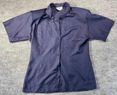 Camisa vintage Neiman Marcus 100 % seda para mujer 10 azul oscuro satinado cuello abotonado Foto 1 de 4