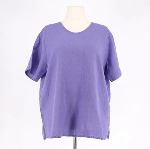 FLAX by JEANNE ENGELHART 100% Linen Short Sleeve Top Solid Purple Size M - Picture 1 of 5