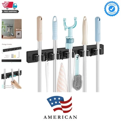 Держатель для швабры и метлы настенное крепление - вешалка для швабры с черной метлой - настенный гард... - Изображение 1 из 4