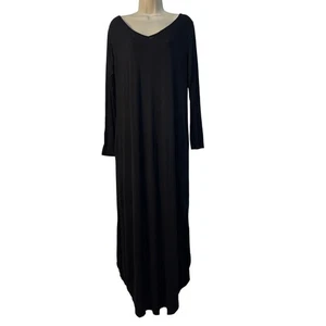 Women’s Casual Long Sleeve V-Neck Maxi Dress with Pockets Black Large - Picture 1 of 10