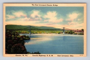 Chester WV-West Virginia, East Liverpool Chester Bridge, Vintage Postkarte - Bild 1 von 2