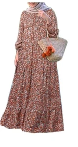 ZANZEA modisches muslimisches Kleid Blumenmuster Damen Freizeit locker Rüschen Abaya XXL - Bild 1 von 11