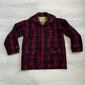 Vintage 40s 50s Woolrich Mackinaw Wool Hunting Jacket Sz 42 Red Plaid Coat - Picture 1 of 7
