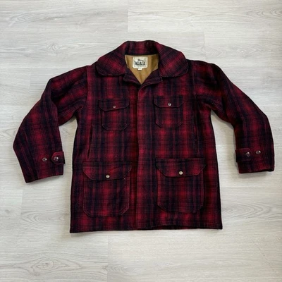 Vintage 40s 50s Woolrich Mackinaw Wool Hunting Jacket Sz 42 Red Plaid Coat - Image 1 of 4
