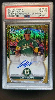 Bowman Colby Thomas 2023 cromo automático dorado brillo refractor 1er #/50 PSA 10 Foto 1 de 2