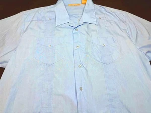 Havanera Co Mens Guayabera Button Front Short Sleeve Poly Cotton Blue Shirt XL - Picture 1 of 5