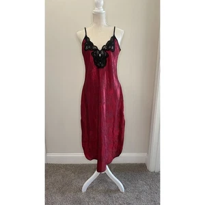 Vintage California Miss M Red Lace Slip Dress Lingerie Nightgown Nightie Gothic - Picture 1 of 15